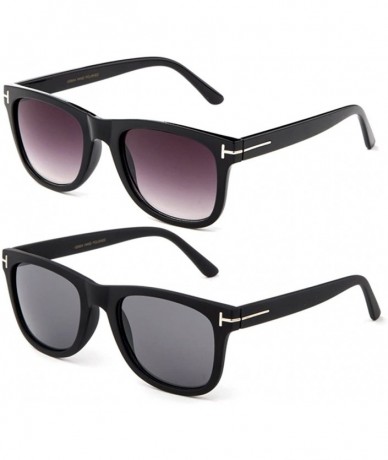 Wayfarer Classic Vintage Design Horned Rim Flash Lenses Squared Sunglasses for Adults - 2 Pack Black & Rubber Black - CM183NQ...