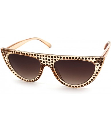 Cat Eye Womens Flat Top Full Sparkling Bling Rhinestone Retro Cat Eye Sunglasses - Beige Brown Smoke - C218ES77U0N $14.90