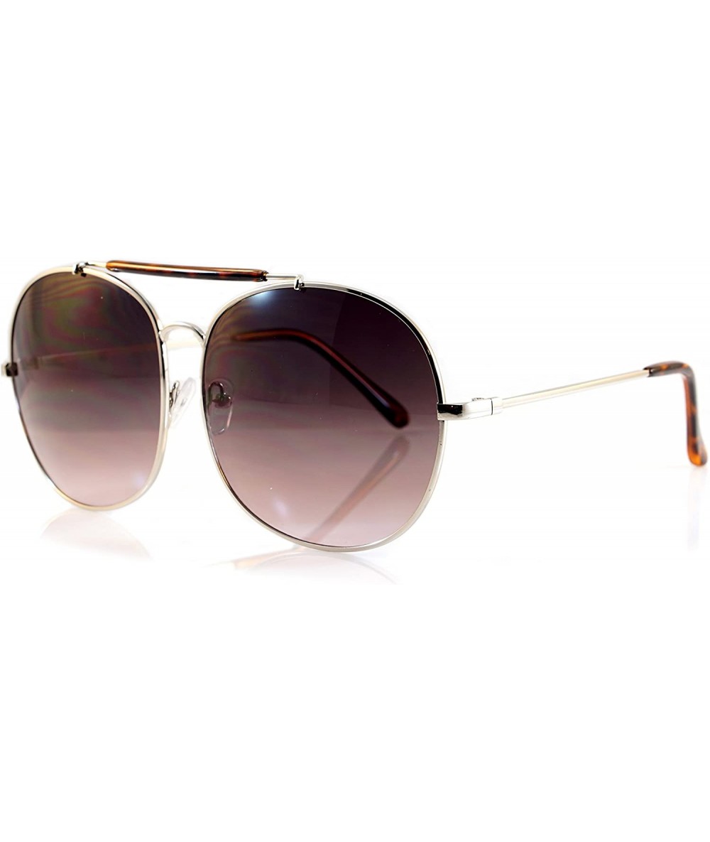 Oversized Oversize Round Double Bridge Pilot Sunglasses A077 - Silver/ Purple Black - CL189TGILU9 $11.88