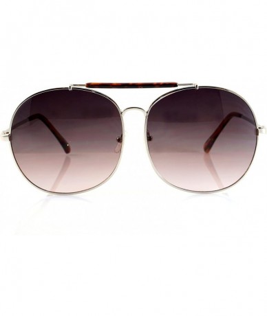 Oversized Oversize Round Double Bridge Pilot Sunglasses A077 - Silver/ Purple Black - CL189TGILU9 $11.88