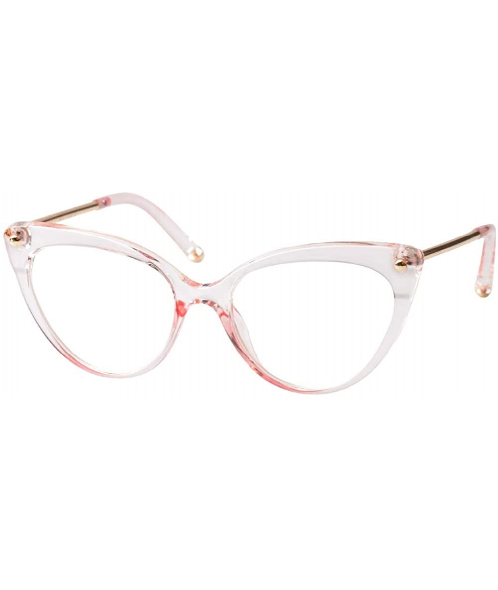 Cat Eye Ladies Oversized Cat Eye Reading Glass Modern Eyeglass Frame - Transparent Pink - CI18HLUOE53 $14.63