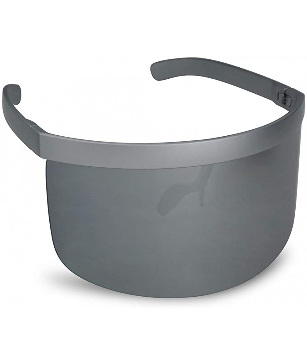 Shield Black Retro Futuristic Single Shield Color Oversized Wrap Cyclops/Visor Sunglasses - Silver - C9183ZET4D4 $21.07