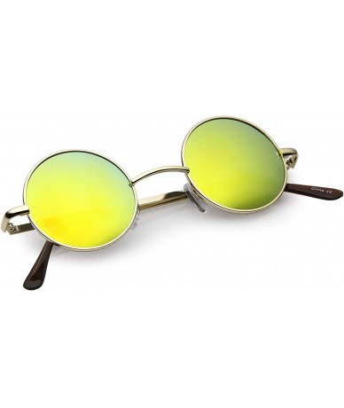 Round Retro Round Sunglasses for Men Women with Color Mirrored Lens John Lennon Glasses - Gold / Yellow - CO11F5C7J8L $11.55