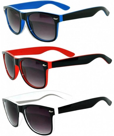 Wayfarer 3 Pack Men Women Retro Vintage Two Tone Frame Smoke Lens Sunglasses UVB UVA protection - 3 Pack -Red- Blue- White - ...