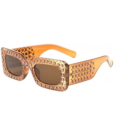 Rectangular Pearl Shape Rhinestone Oversized Rectangular Sunglasses - Brown Crystal - CG18EHL4OTY $28.17