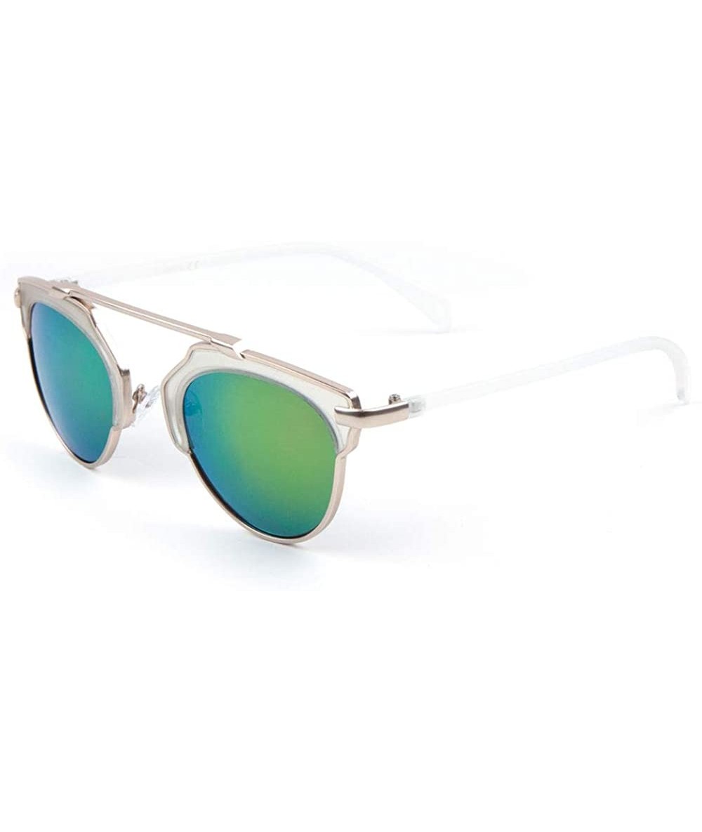 Cat Eye Bridgeless Round Lens Geometric Brow Frame Cat Eye Sunglasses - Green Clear - C91903TS27L $17.55