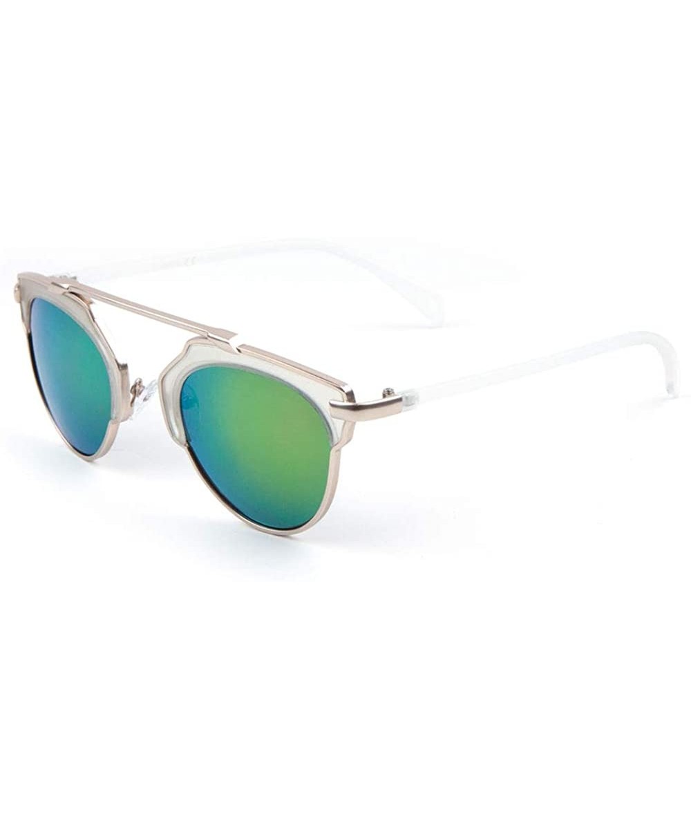 Bridgeless Round Lens Geometric Brow Frame Cat Eye Sunglasses