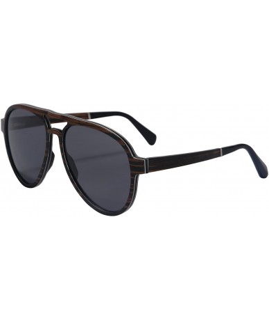 Aviator Men's Style Polarized Anti-Glare Lenses Genuine Wood Frame Sunglasses-SH73001 - Ebony - CS12GG037J5 $77.38