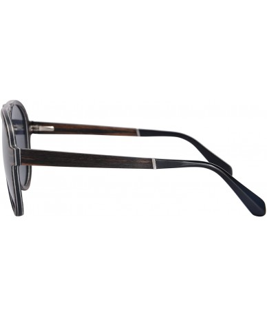 Aviator Men's Style Polarized Anti-Glare Lenses Genuine Wood Frame Sunglasses-SH73001 - Ebony - CS12GG037J5 $28.69