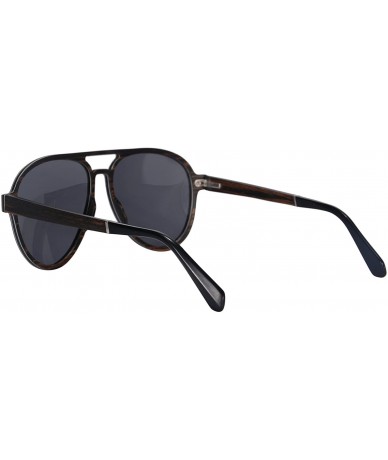 Aviator Men's Style Polarized Anti-Glare Lenses Genuine Wood Frame Sunglasses-SH73001 - Ebony - CS12GG037J5 $28.69