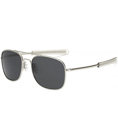 Square Mens Military Aviator Sunglasses Polarized Square 55mm Pilot Bayonet Temples - Silver & Grey - CN18CNNXNOX $12.54