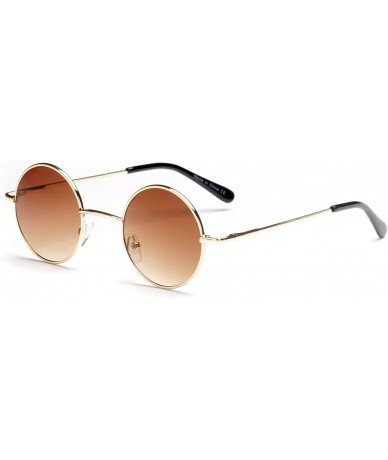 Goggle Unisex Round Fashion Sunglasses - Gold/Brown - CZ18WR9T28I $17.25
