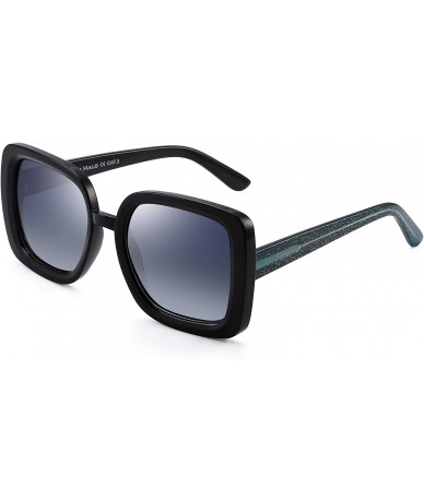 Square Designer Inspired Oversized Sunglasses Women Polarized Square Shades - Black Frame / Polarized Gradient Blue Lens - CG...