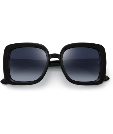 Square Designer Inspired Oversized Sunglasses Women Polarized Square Shades - Black Frame / Polarized Gradient Blue Lens - CG...