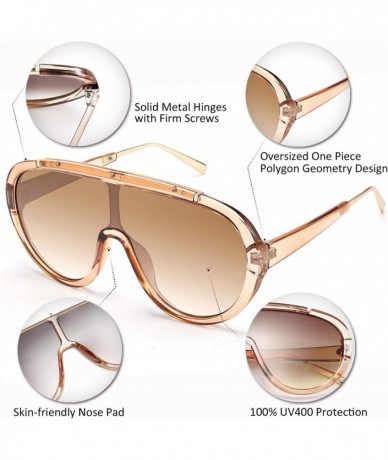 Goggle Oversized One Piece Sunglasses Women Men Fahion Siamese Lenses Retro Design B2580 - Champagne - CV196QSZ674 $14.11