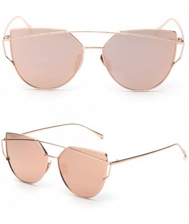 Aviator Women's Metal Frame Sunglasses - Twin-Beams Oversized Aviator Vintage Eyewear - Classic Cat Eye Glasses - C318QN3QIL4...