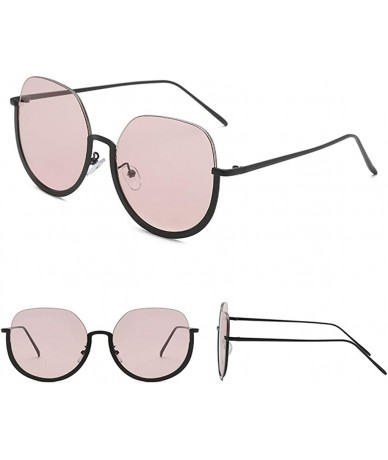 Semi-rimless UV Protection Sunglasses for Women Men Semi-rimless frame Round Acrylic Lens Plastic Frame Sunglass - Pink - CB1...