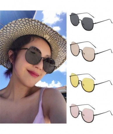 Semi-rimless UV Protection Sunglasses for Women Men Semi-rimless frame Round Acrylic Lens Plastic Frame Sunglass - Pink - CB1...