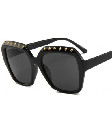 Square New Punk Rivet Sunglasses Retro Glasses Trend Square Sun Glasses Men Women Big Frame Sunglasses Women Sunglasses - CW1...