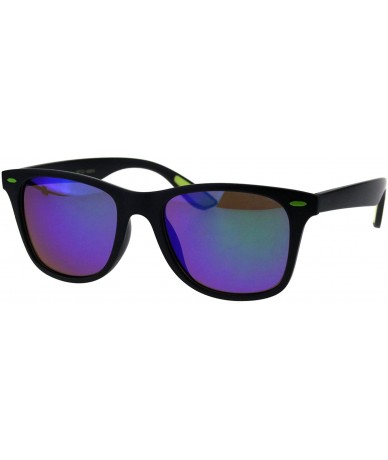 Square Classic Square Horn Rim Unisex Sunglasses Matte Black Mirrored Lens UV 400 - Black Green (Teal Mirror) - CZ18IC8N62E $...