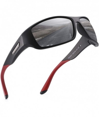 Square Polarized Sunglasses Driving Unbreakable - C2 Black Frame / Red Temple / Gray Lens - CT18AIETEX2 $41.98