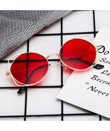 Rimless Sunglasses For Women - Cat Eye Mirrored Flat Lenses Metal Frame Eyewear Hollow Personality Glasses - Red - C718S0RKO5...