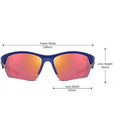 Wrap Sports Sunglasses for Men Women- Wrap Semi Rimless Frame Flash Mirror Lens - Blue Frame\wine Mirror Lens - CN1839I0KU8 $...