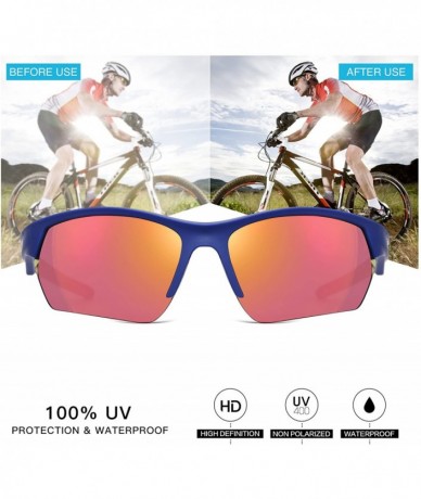 Wrap Sports Sunglasses for Men Women- Wrap Semi Rimless Frame Flash Mirror Lens - Blue Frame\wine Mirror Lens - CN1839I0KU8 $...
