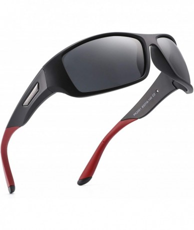 Square Polarized Sunglasses Driving Unbreakable - C2 Black Frame / Red Temple / Gray Lens - CT18AIETEX2 $19.94