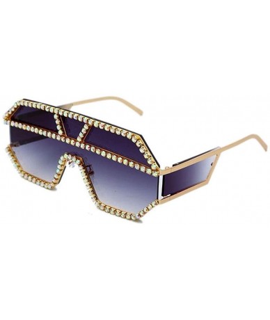 Oversized Trendy Oversized Lens Rhinestone Sunglasses for Women One Piece Bling Frame UV Protection - 11 - C1190O6DEXY $27.54