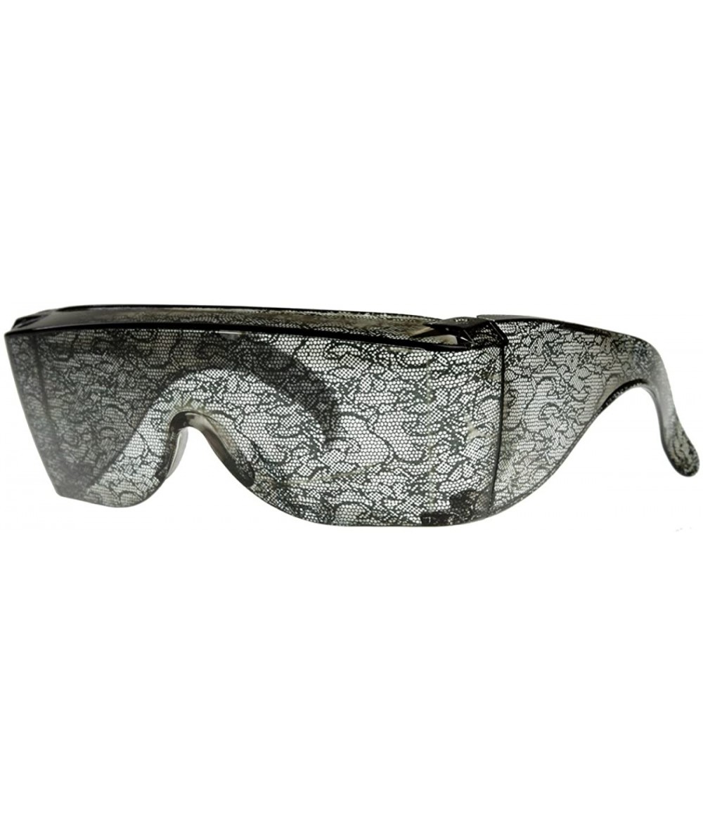 Oversized Designer Inspired Large Oversized Shield Wrap Around Lace Sunglasses (Black-Lace) - CX116AZUUSH $23.11