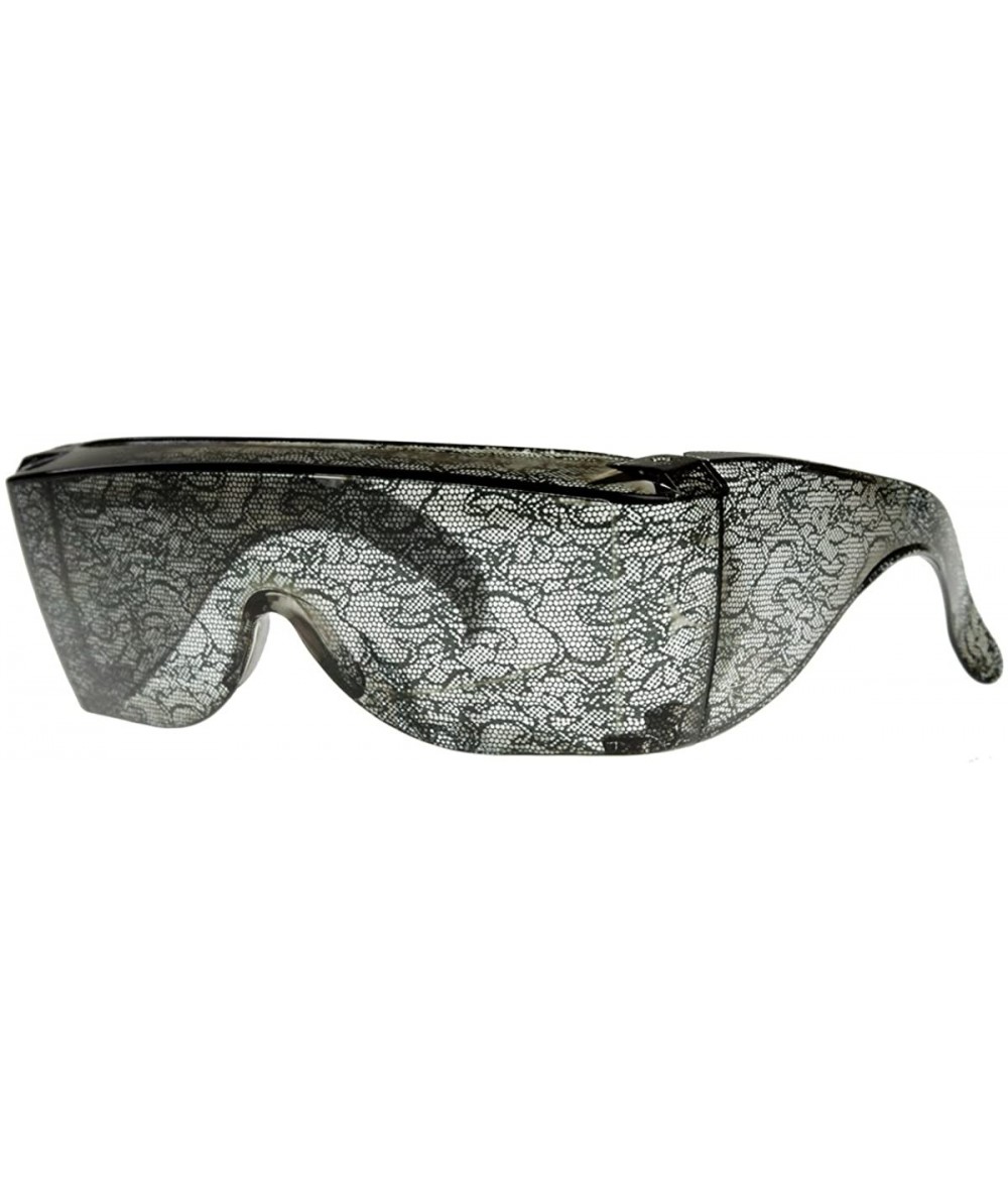 Oversized Designer Inspired Large Oversized Shield Wrap Around Lace Sunglasses (Black-Lace) - CX116AZUUSH $10.04