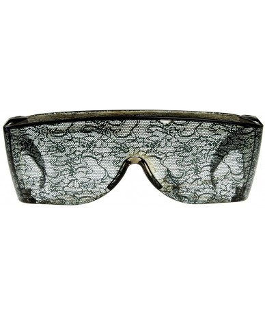 Oversized Designer Inspired Large Oversized Shield Wrap Around Lace Sunglasses (Black-Lace) - CX116AZUUSH $23.11