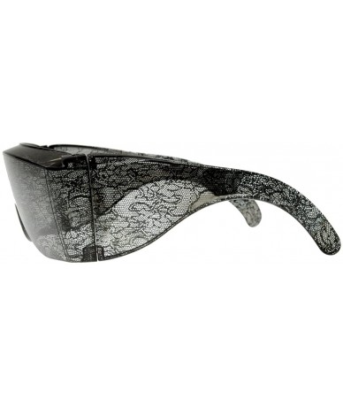 Oversized Designer Inspired Large Oversized Shield Wrap Around Lace Sunglasses (Black-Lace) - CX116AZUUSH $23.11