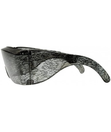 Oversized Designer Inspired Large Oversized Shield Wrap Around Lace Sunglasses (Black-Lace) - CX116AZUUSH $10.04