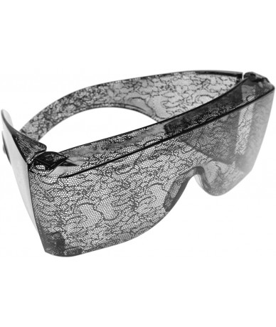 Oversized Designer Inspired Large Oversized Shield Wrap Around Lace Sunglasses (Black-Lace) - CX116AZUUSH $23.11
