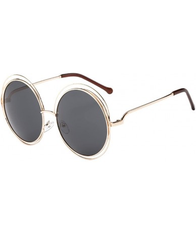 Oversized Polarized Sunglasses Classic Small Round Metal Frame for Women Men - B - CR199AHAYU3 $7.97