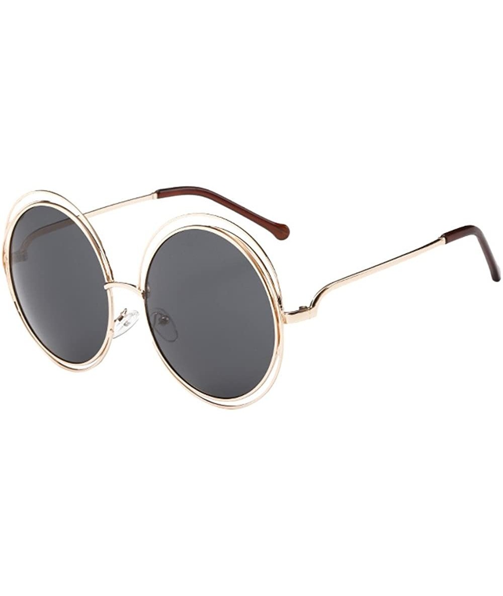 Oversized Polarized Sunglasses Classic Small Round Metal Frame for Women Men - B - CR199AHAYU3 $7.97