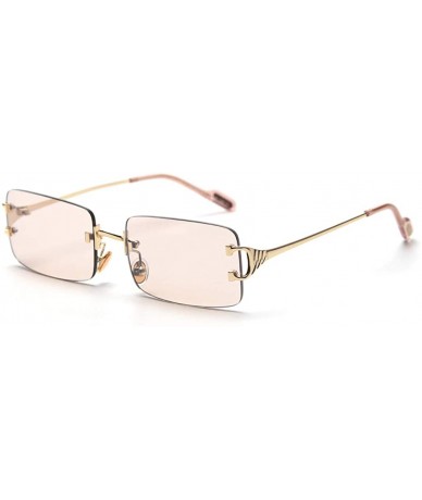 Rectangular Tinted Sunglasses Rimless Men Retro Rectangular Sun Glasses for Women Summer Metal - Light Brown Lens - CH199ASWZ...
