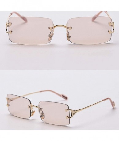 Rectangular Tinted Sunglasses Rimless Men Retro Rectangular Sun Glasses for Women Summer Metal - Light Brown Lens - CH199ASWZ...