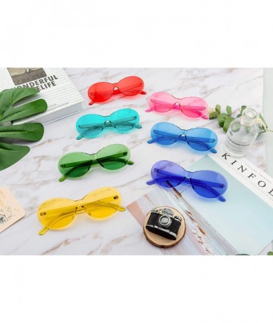 Oversized One Piece Rimless Sunglasses Retro Oval Clout Frame Candy Color Fun Glasses Transparent Colorful Tinted Eyewear - C...