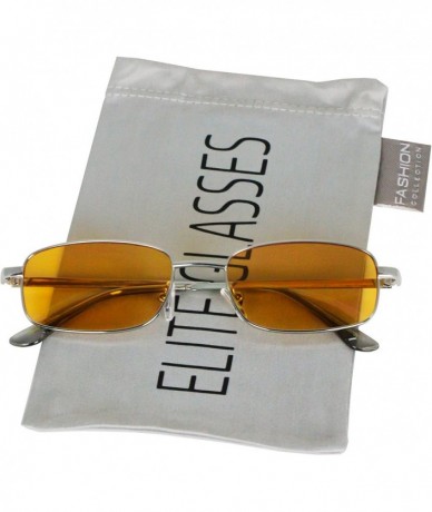 Rectangular Small Square Rectangular Metal Frame Unisex Sunglasses Candy Color Lens - Silver-orange - C518E43NZUD $8.78