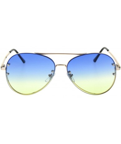 Rimless Oceanic Tie Dye Gradient Lens Rimless Pilots Sunglasses - Gold Blue Yellow - CB18RW4O9GX $9.41