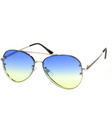 Rimless Oceanic Tie Dye Gradient Lens Rimless Pilots Sunglasses - Gold Blue Yellow - CB18RW4O9GX $9.41