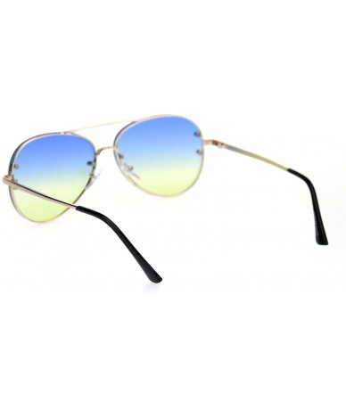 Rimless Oceanic Tie Dye Gradient Lens Rimless Pilots Sunglasses - Gold Blue Yellow - CB18RW4O9GX $9.41