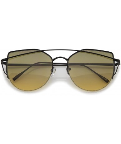 Round Women's Semi Rimless Metal Brow Bar Round Colored Flat Lens Cat Eye Sunglasses - Black / Brown Gradient - CT1829ZCRSZ $...