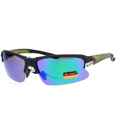 Xloop Sports Sunglasses Mens Half Rim Light Weight Frame UV 400 - Black  Green (Teal Mirror) - C9186RXAA2Z
