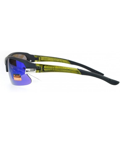 Sport Xloop Sports Sunglasses Mens Half Rim Light Weight Frame UV 400 - Black Green (Teal Mirror) - C9186RXAA2Z $10.84
