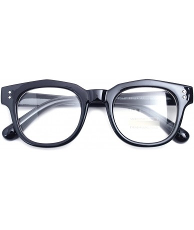 Oversized Oversized Square Thick Horn Rimmed Clear Lens Glasses Rivet Non-prescription Frame - Glossy Black 82041 - C11884GG4...