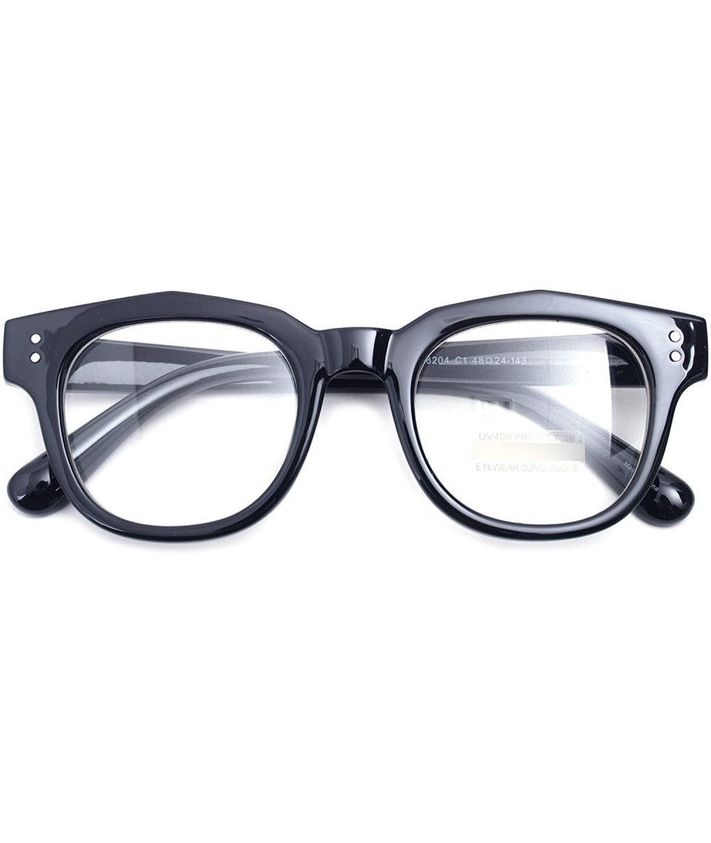 Oversized Oversized Square Thick Horn Rimmed Clear Lens Glasses Rivet Non-prescription Frame - Glossy Black 82041 - C11884GG4...